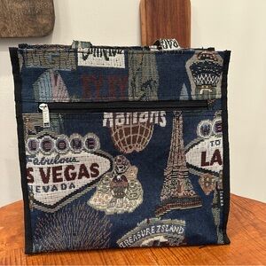 Vintage ISAKA Las Vegas Themed Tapestry Tote